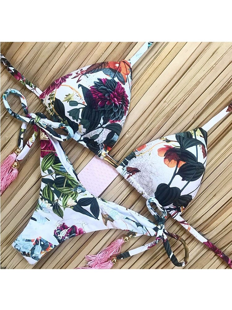 2022 Bikini Set Women Swimwear Push Up Swimsuit Top Solid Bottom Print Brazilian Biquini Bathing Suit Swim Wear Beach