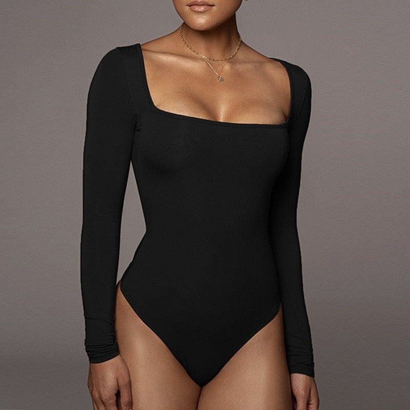New Solid Bodycon Sexy Neon Orange Bodysuits Women Autumn  Long Sleeve Winter Basic Body Suit Female O Neck Black Pink GV852