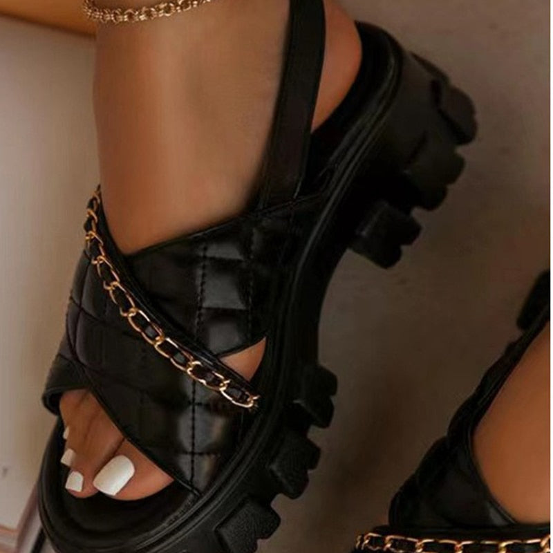 Chunky Platform Women  Shoes 2022 New Spring Autumn Open Toe Sandals Casual Beach Slides Designer Slippers Chain Flip Flops