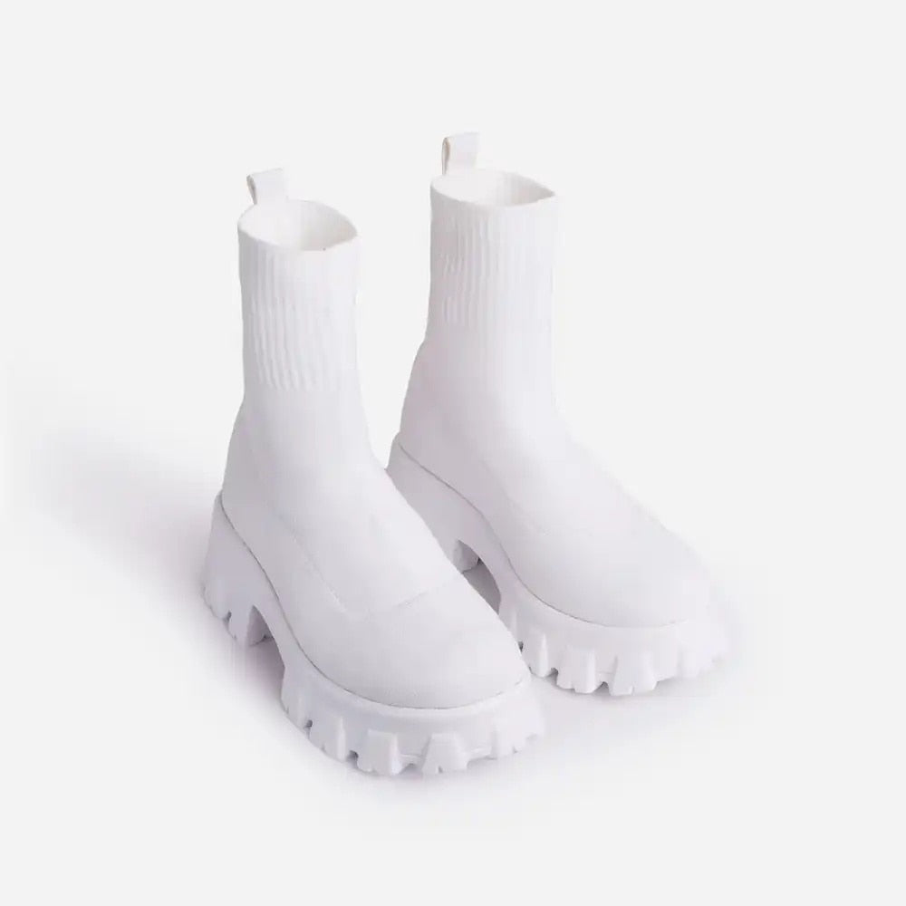 Ankle Sock Stretch Boots Designer Chunky Platform Snow Boots 2021 New Winter Warm Fashion Mid Heels Knitting Chelsea Women Shoes