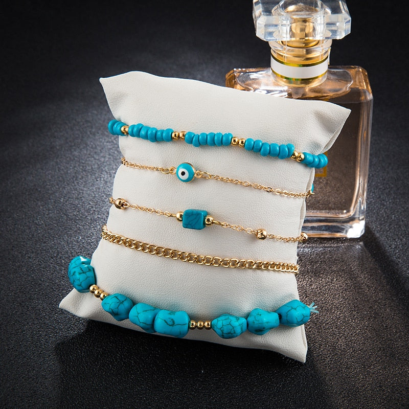 docona Boho Handmade Shell Seed Beads Anklet Set for Women Multilayer Broken Stones Summer Ocean Beach Foot Chains Jewelry 9426