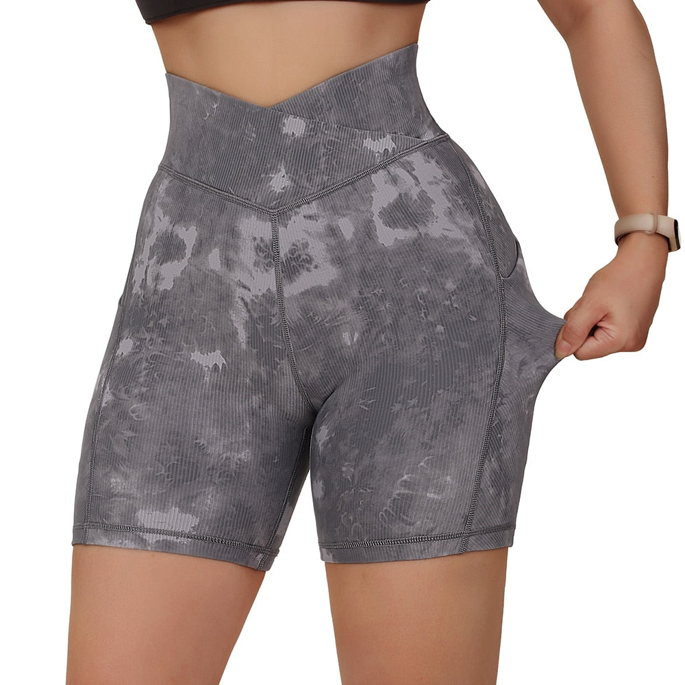 RUUHEE Leggings Women High Waist Yoga Sport Shorts Biker Shorts Women Sports Leggings For Fitness Cross Waist Pocket Yoga Pant