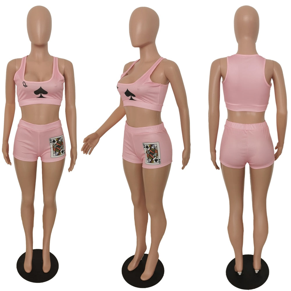 2022 Poker Suit Summer Women Shorts Short Sleeve Pink Fashion Sportswear Club Outdoor Cycling Clothing Sleeveless Vest