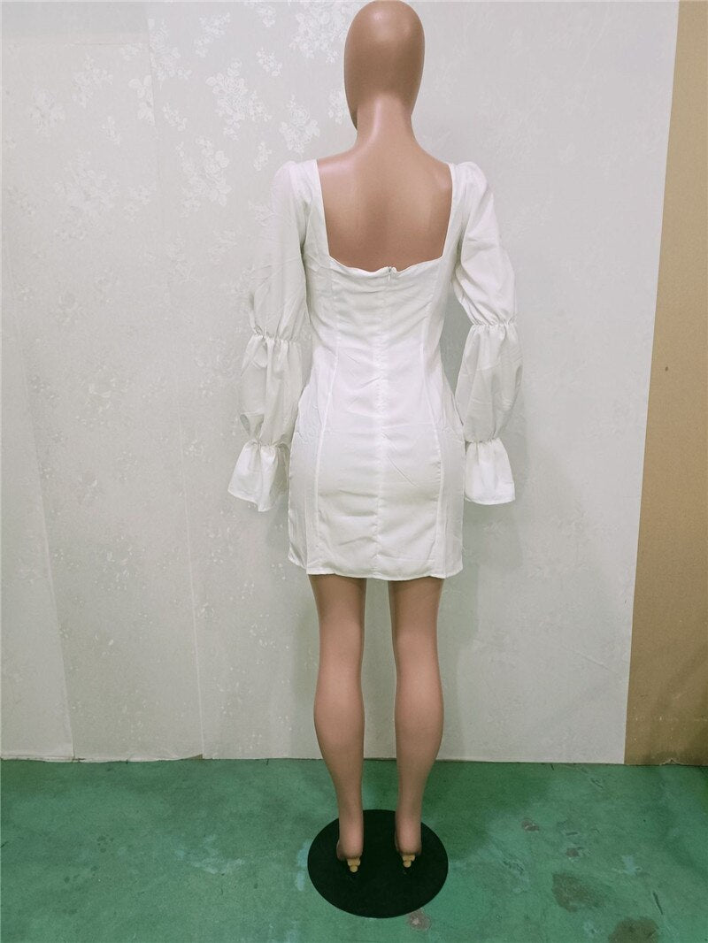 Kayotuas Women Dress Lace-Up Puff Sleeve Bodycon Sexy Backless Zipper Mini Fall 2023 Fashion Streetwear Vintage Clothes 90s
