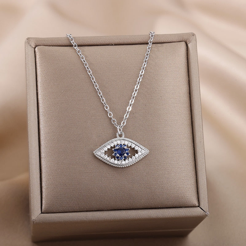 Turkish Evil Eye Pendant Necklace for Women Stainless Steel Gold Chain Necklaces 2022 Trend Choker Boho Lucky Aesthetic Jewerly