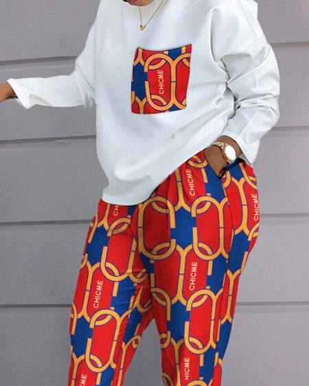 women 2022 spring autumn pant suits color matching sweatshirt + pant lounge home women set