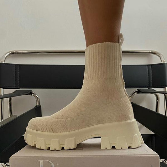 2022 Autumn Winter New Couple Socks Shoes Women Thick-soled Casual Large Size Net Red Knitted Short Boots Women Botas De Mujer