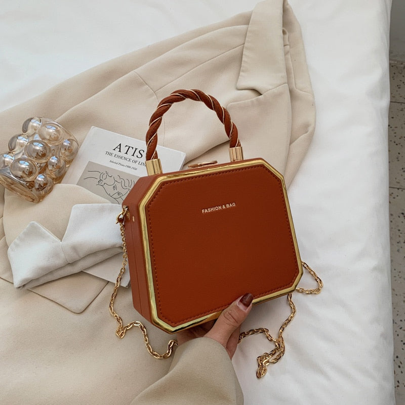 Hard Box Shape PU Leather Crossbody Bag with Short Rope Handle for Women 2022 Shoulder Handbags and Purses Lady Travel Cute Tote
