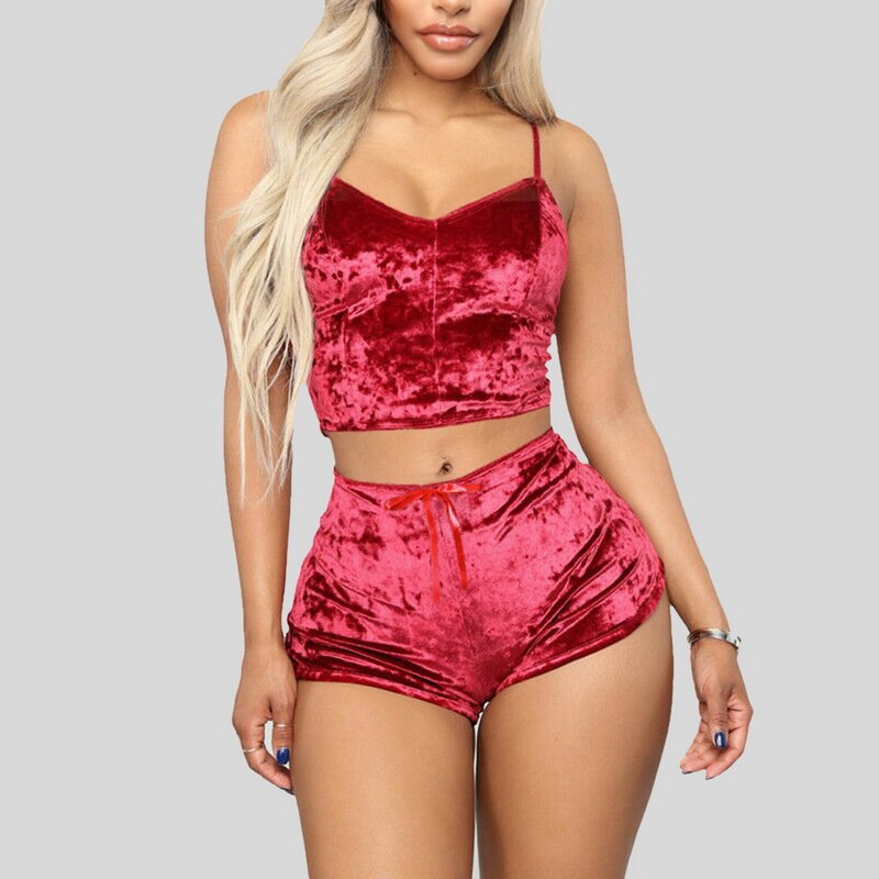 Ladies Pajama Set Cute Print Pattern Sleepwear Silk V Neck Sexy Pijama Satin Night Home Suits Wear Sleeveless Top And Shorts