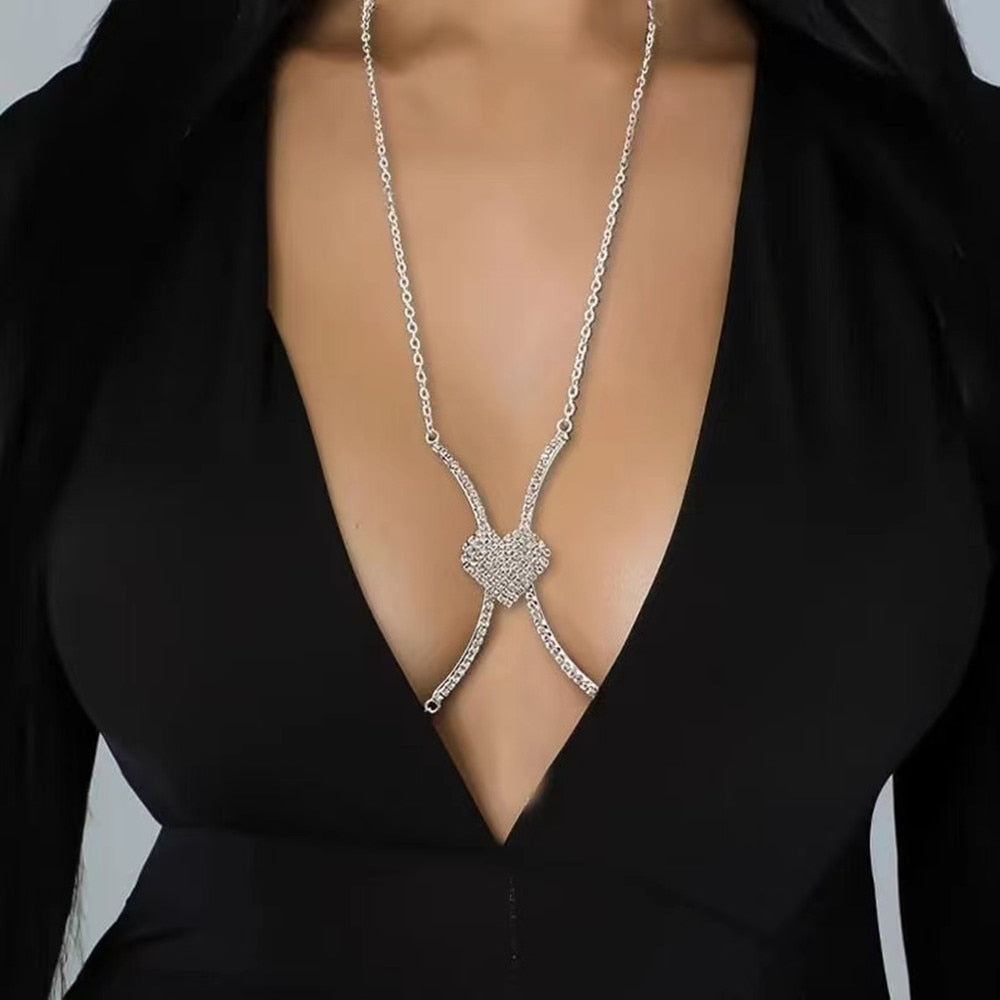 Rhinestone sexy round color crystal breast beauty chain necklace women's nightclub luxury crystal breast chain jewelry accessori