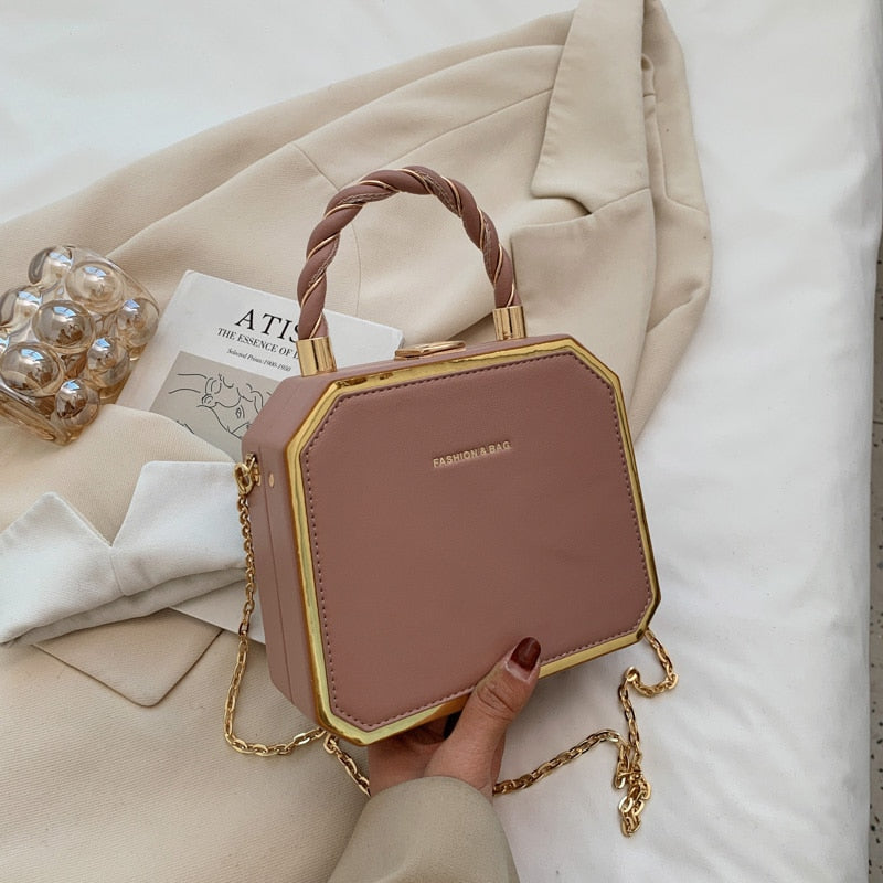 Hard Box Shape PU Leather Crossbody Bag with Short Rope Handle for Women 2022 Shoulder Handbags and Purses Lady Travel Cute Tote