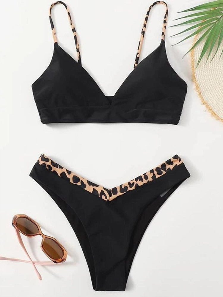 2022 Bikini Set Women Swimwear Push Up Swimsuit Top Solid Bottom Print Brazilian Biquini Bathing Suit Swim Wear Beach