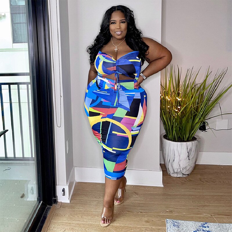 Sexy Plus Size Cut Out Colorful Sleeveless Color Bag Hip Dress Drawstring Design Fashion Women Clothing
