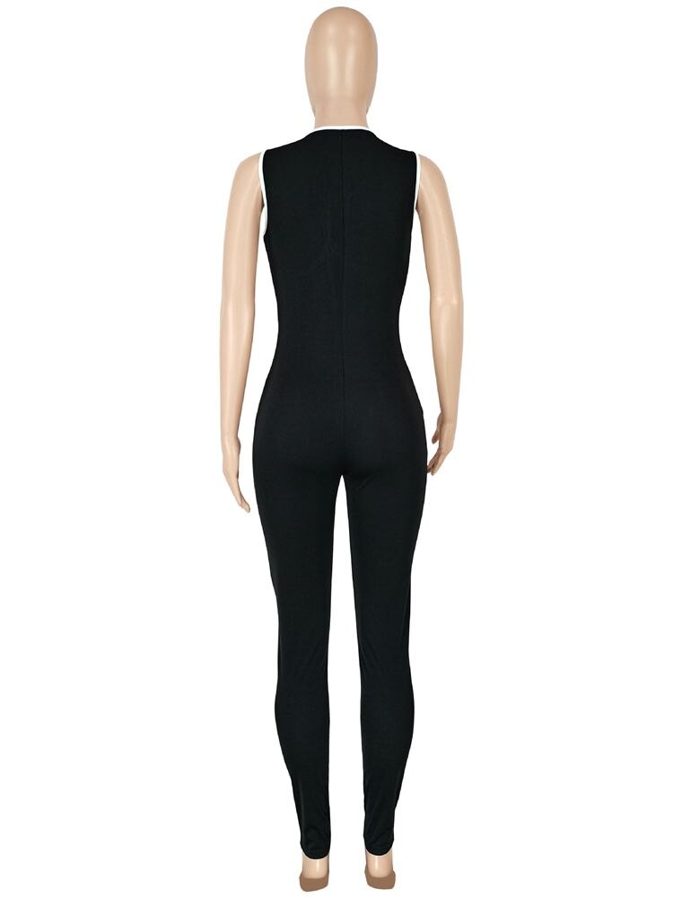HAOYUAN Fashion Sport One Piece Jumpsuit Splicing Zip Up Sleeveless Bodycon Jump Suits Sexy Outfits for Women Rompers Wholesale