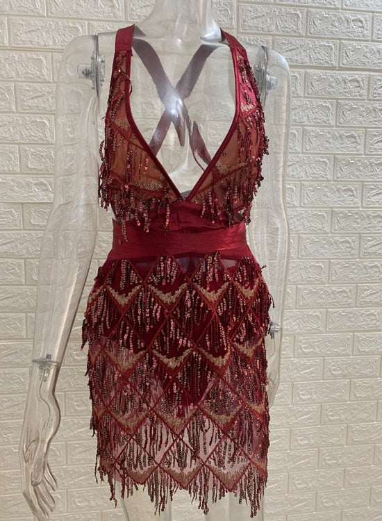 Cutubly Crop Tops And Skirt Sets Sequin Two Piece Sets Skirts Outfits Sexy Backless Nightclub Bandage Dress Sets Lady Girls New