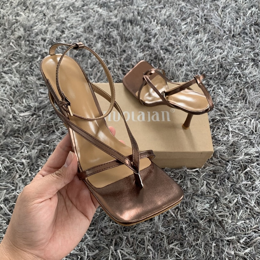 2022 Ankle Strap Women Sandals Summer Fashion Brand Thin High Heels Gladiator Sandal Shoes Narrow Band Party Dress Pump Shoes