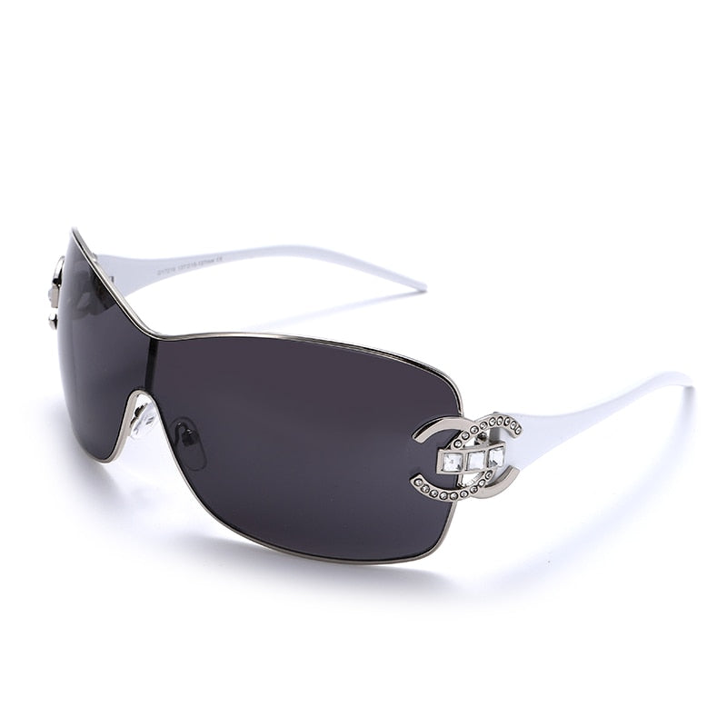New Trendy Diamond Sunglasses Women Luxury Brand Designer One Piece Oversized Sun Glasses Ladies Fashion Eyewear Large Frame